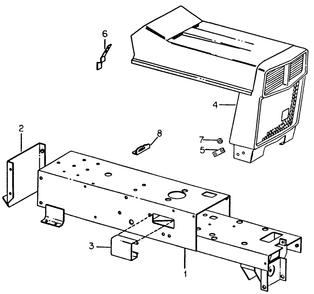 Drawbar, Engine Mount, Hood Grille And Frame Diagram and Parts List for 382 383-0350028U-0350029U-0350032U-0350033U-0350036U-0350037U-132100-132399-132383100-133100-133399-133383100-134100-134399-134383100 Cub Cadet Lawn Tractor